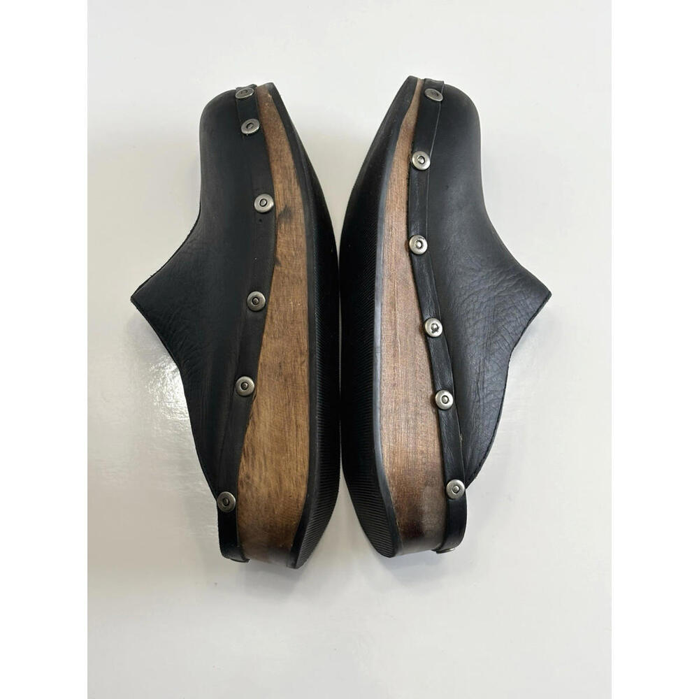 Rare Canyon River Blues Gordon Womens 7M Black Leather Wooden Sole Comfort Clogs - Picture 7 of 16